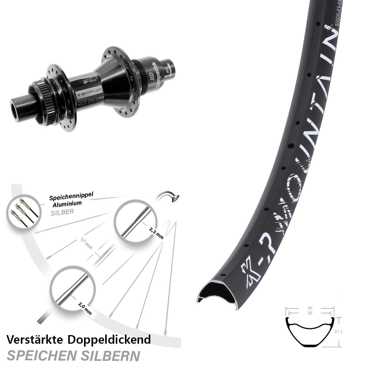 29 Zoll KX-R Mountain DT Swiss 370 Disc Hinterrad 12x142 XD