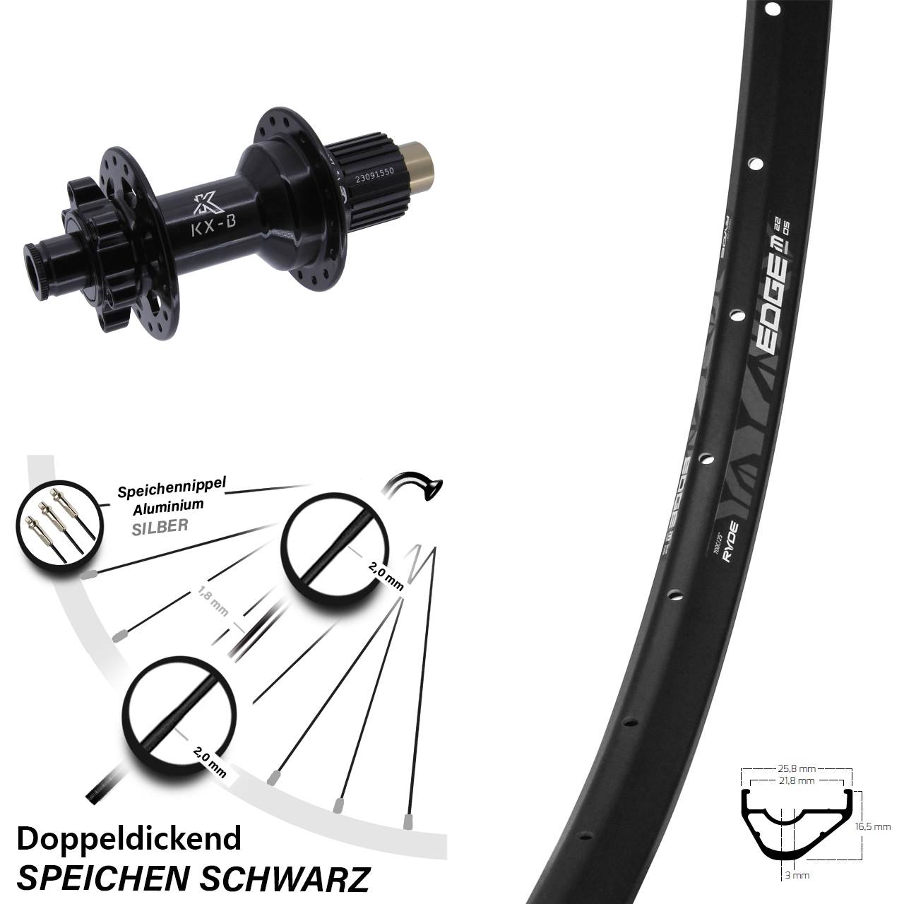 Disc Hinterrad 28-29 Zoll Ryde Edge M22 OS KX-B Micro Spline 12x148