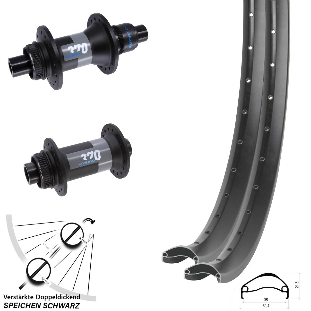 29 Zoll Ambrosio E35 DT Swiss 370 Hybrid Boost Disc Laufradsatz Boost XD