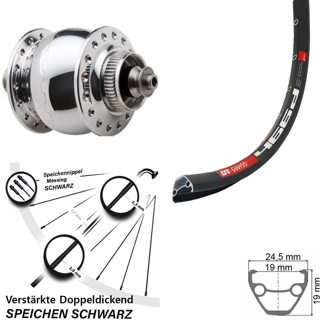 SON 28 DT Swiss 466 28 Zoll Disc Laufrad mit Nabendynamo für Schnellspanner
