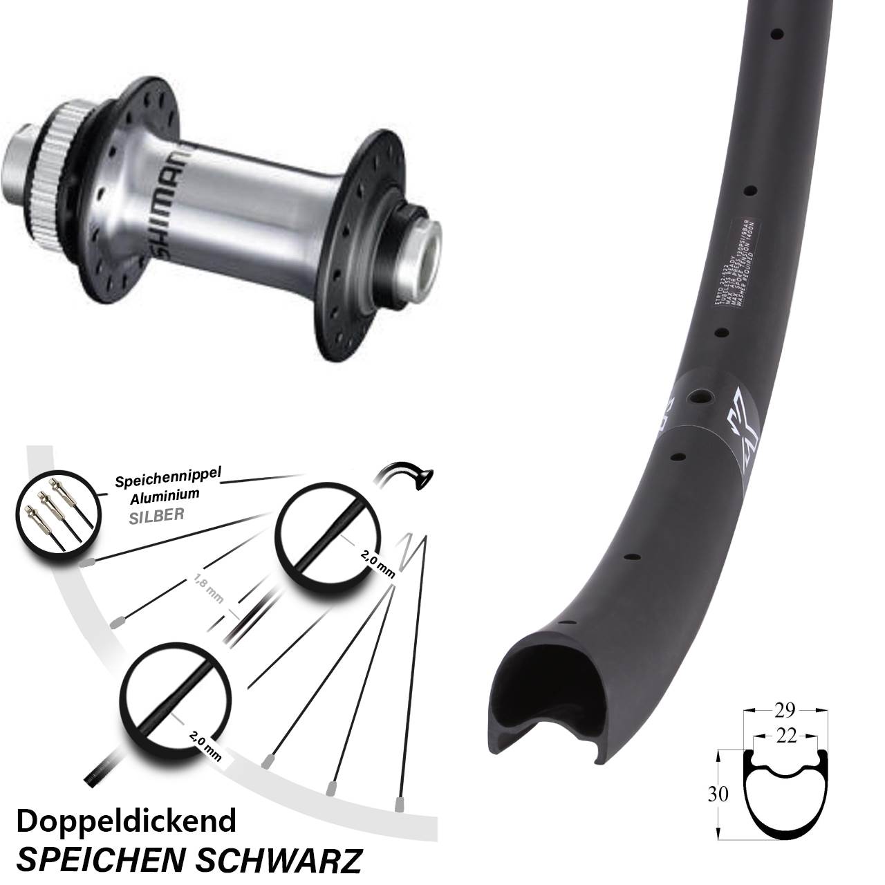 Disc Vorderrad 29 Zoll KX-RC Gravel Carbon Shimano HB-RS770 12x100