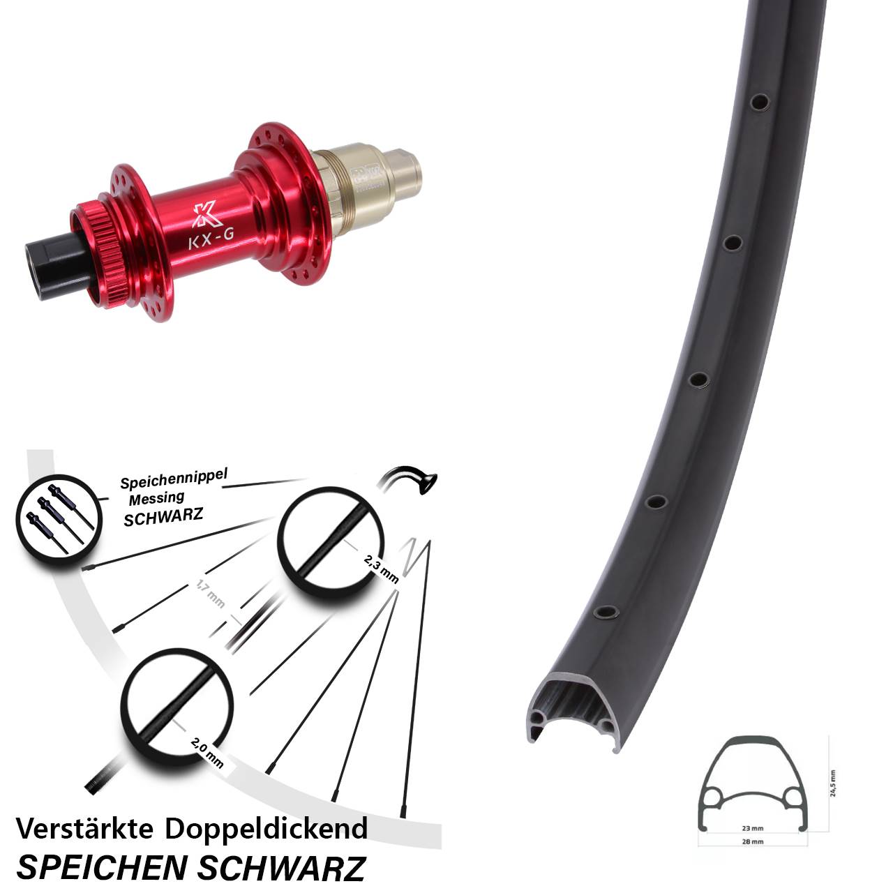 Centerlock Hinterrad 12x142 28-29 Zoll Ambrosio Sport KX-G rot SRAM XDR