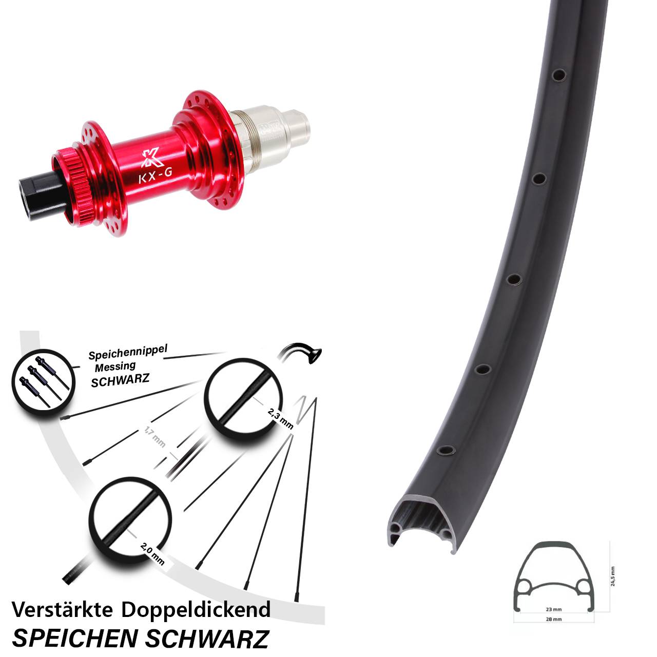 Centerlock Hinterrad 12x142 28-29 Zoll Ambrosio Sport KX-G rot SRAM XDR