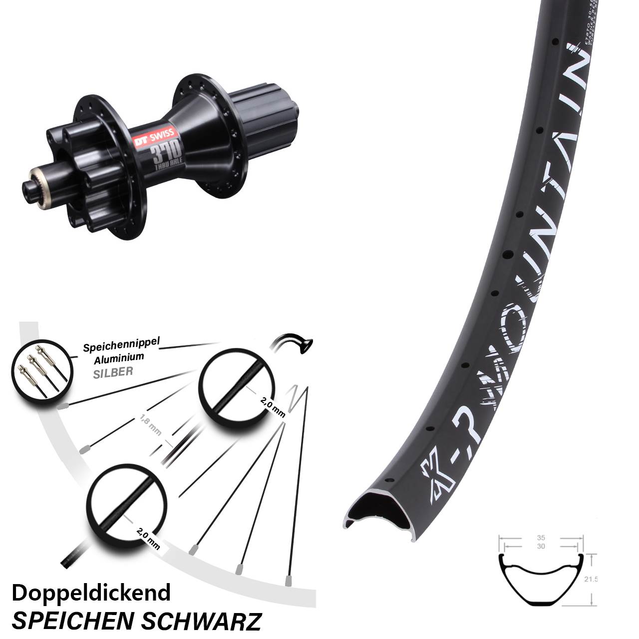 29 Zoll KX-R Mountain DT Swiss 370 Hybrid Hinterrad 6-Loch für Schnellspanner 8-11 fach