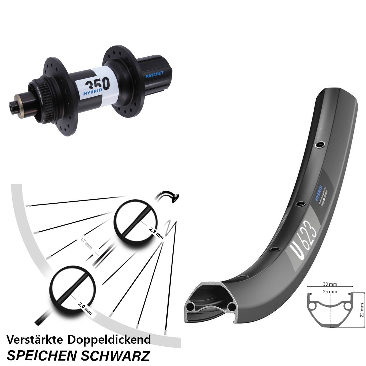 DT Swiss U 623 350 Hybrid 28-29 Zoll Hinterrad 5x141 Centerlock 8-11 fach