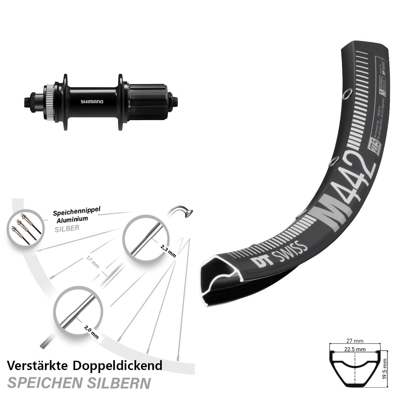 Disc Laufrad 28-29 Zoll DT Swiss M 442 Shimano FH-QC400 8-11 fach für Schnellspanner