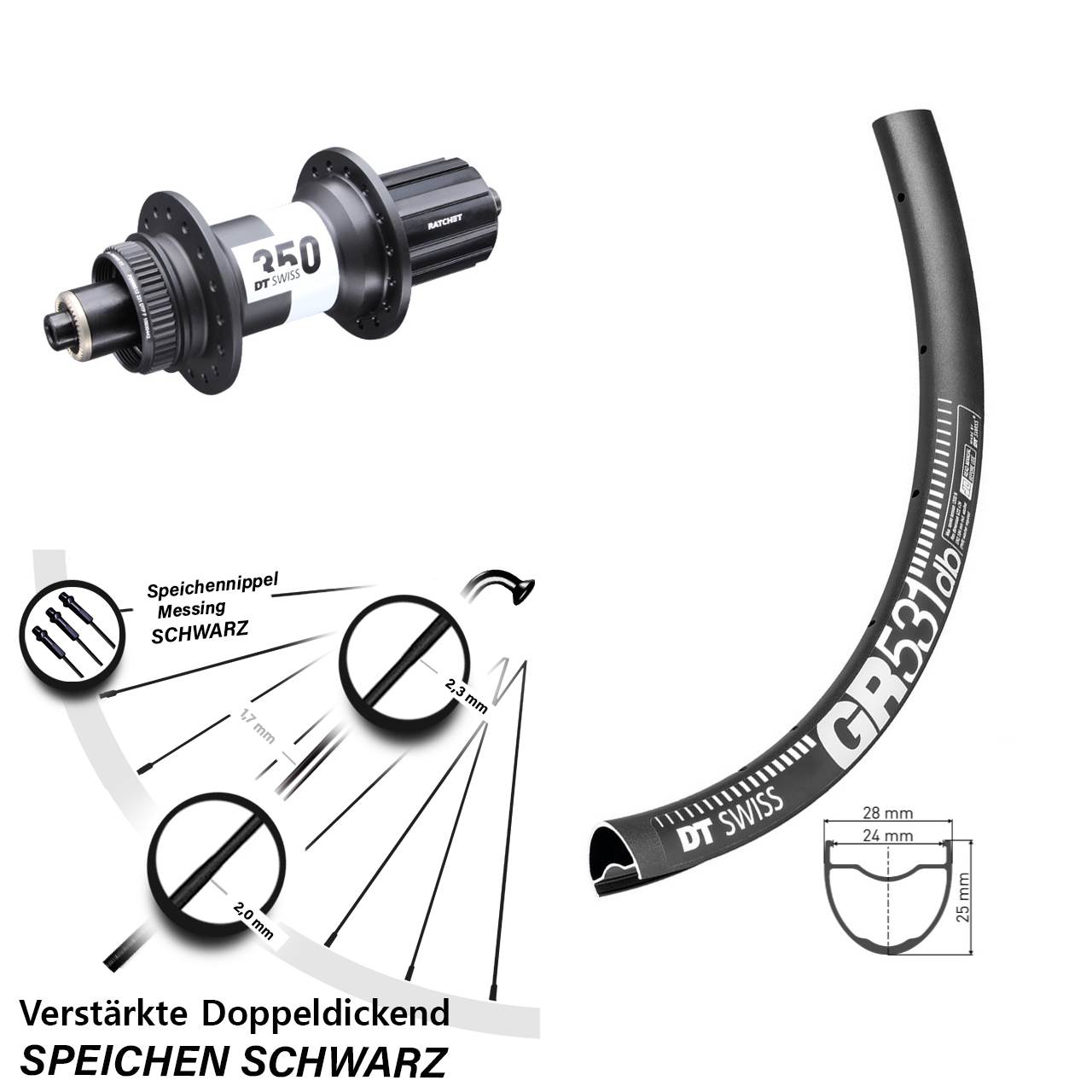 29 Zoll DT Swiss GR531-350 Hinterrad Centerlock QR 11-12 fach HG