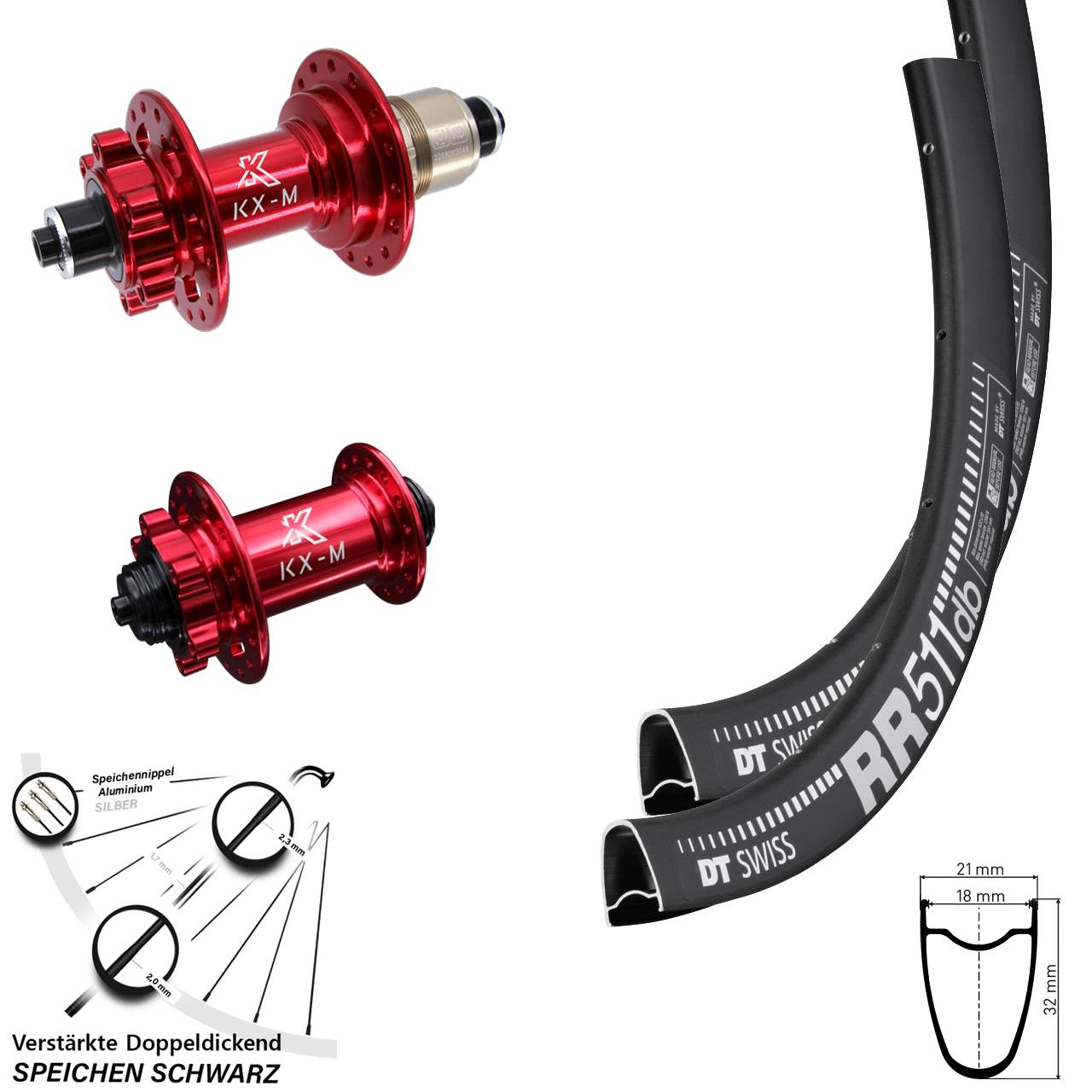 DT Swiss RR 511 KX-M rot 28 Zoll 6-Loch Laufradsatz QR XD 11-12 fach