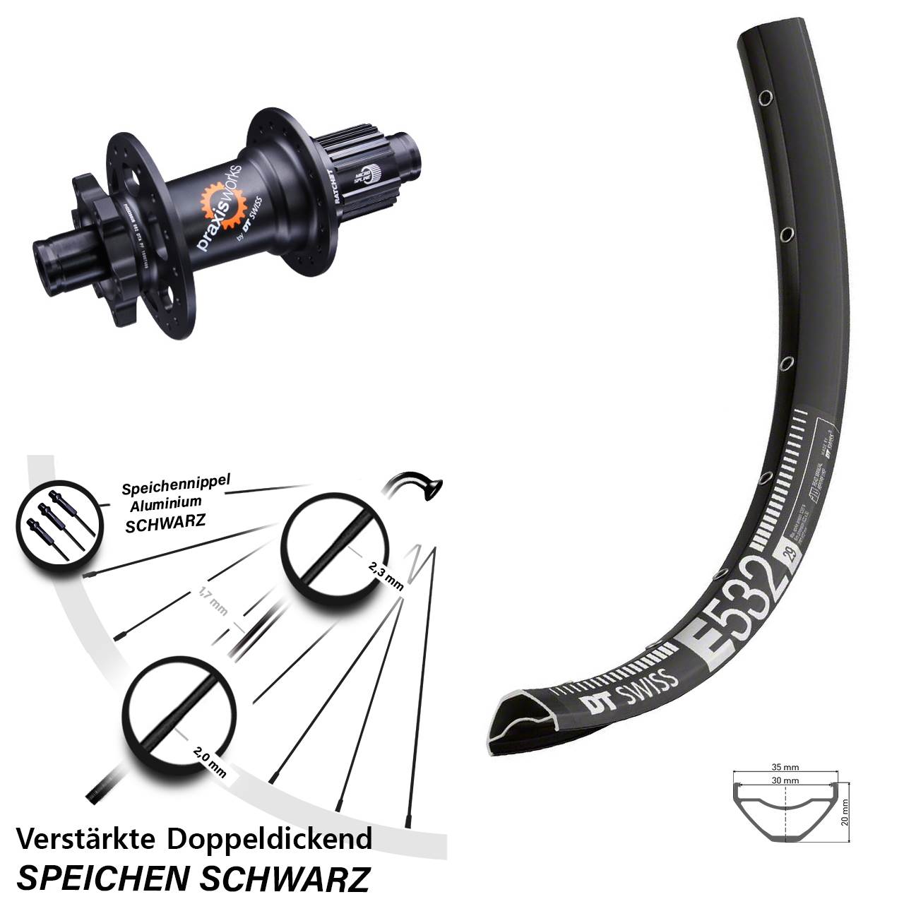 DT Swiss E 532 350 29 Zoll Disc Hinterrad 12x142 Micro Spline