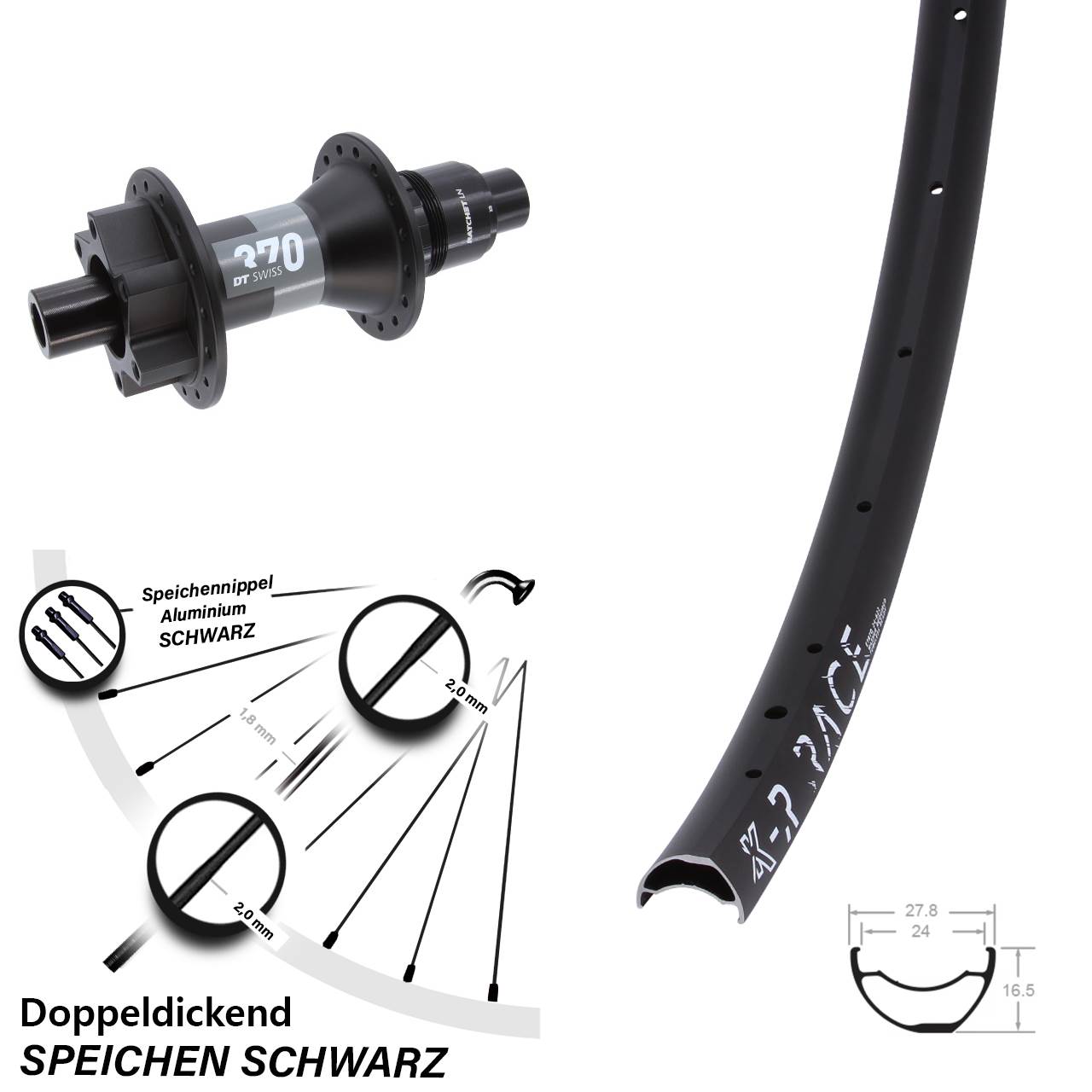 KX-R Race DT Swiss 370 Hinterrad 6-Loch 12x148 Boost XD