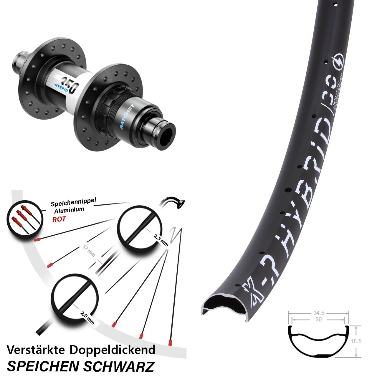 29 Zoll KX-R Hybrid 30 DT Swiss 350 Hybrid Boost Hinterrad Disc Boost XD 11-12 fach