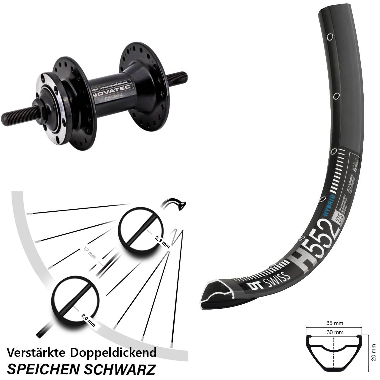 DT Swiss H552 Novatec D763 29 Zoll Vorderrad 6-Loch Vollachse