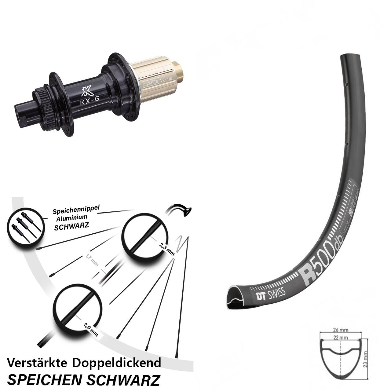 DT Swiss R 500 KX-G 28-29 Zoll Disc Laufrad 12x142 8-12 fach HG
