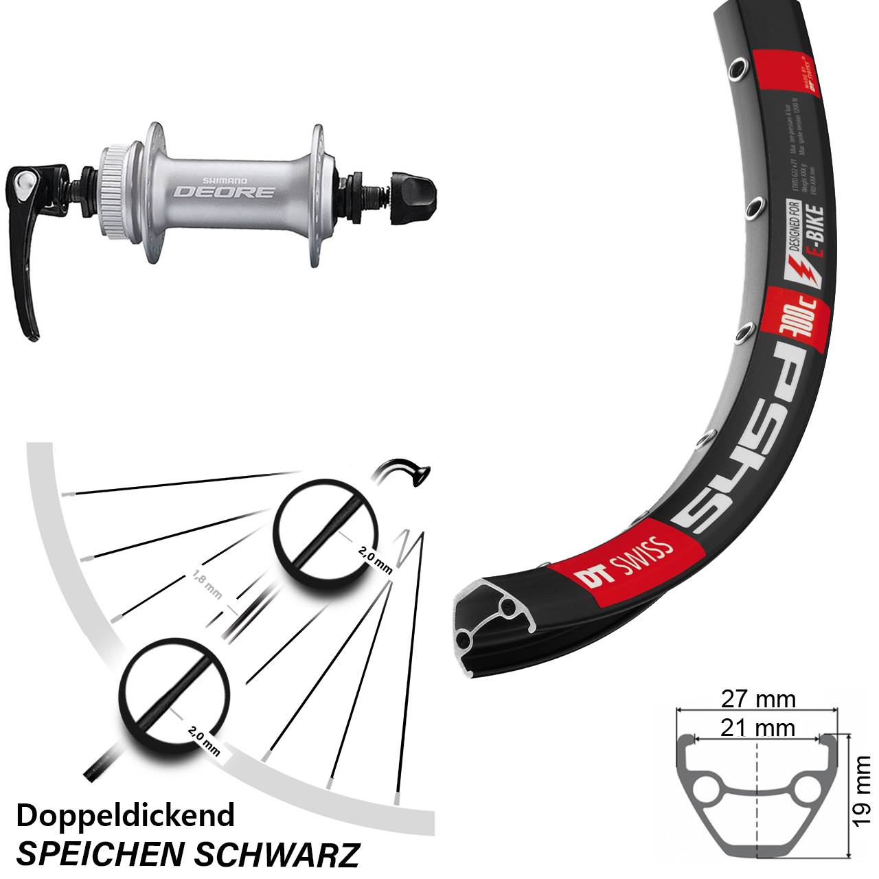 Disc Vorderrad QR 28-29 Zoll DT Swiss 545 Shimano Deore HB-M6000