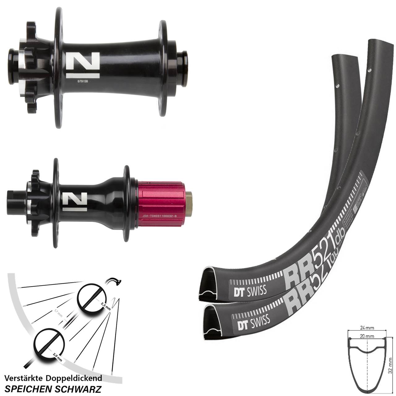 Laufradsatz 12x100/142 28 Zoll DT Swiss RR521 Novatec D719-D792 Disc 6-Loch 8-12 fach HG