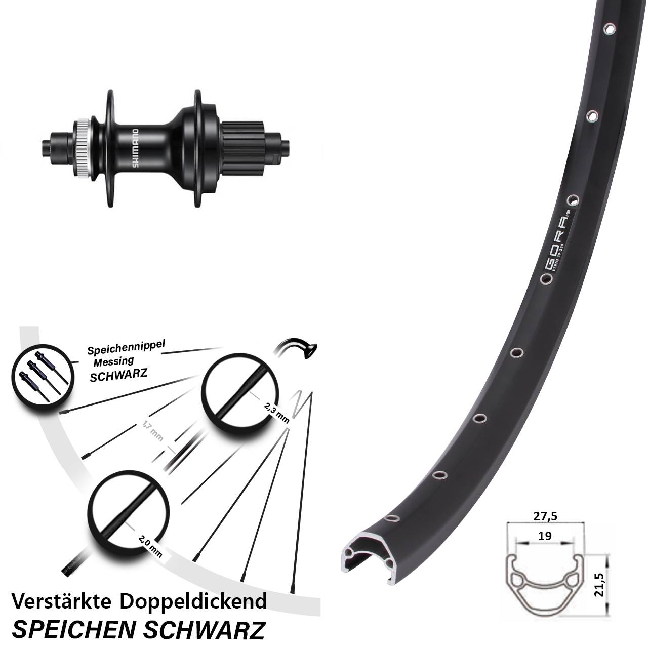 Hinterrad Centerl. für Schnellspanner 28 Zoll Gora 19 Shimano MT500 Micro Spline