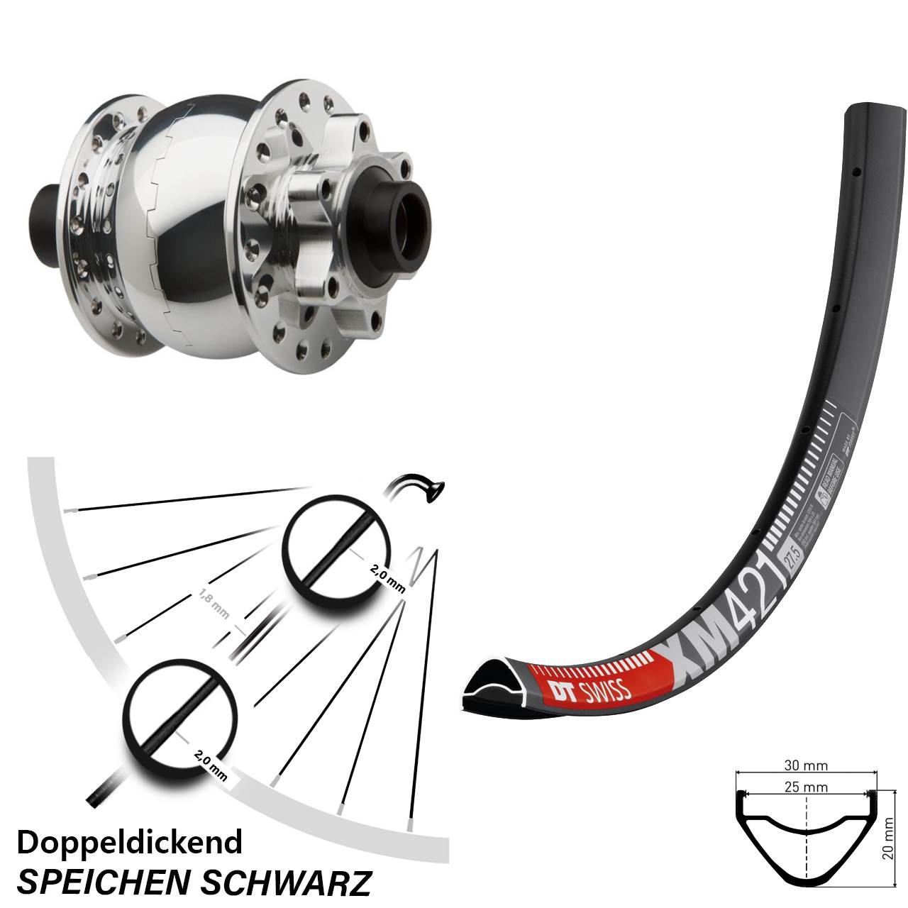 Vorderrad 29 Zoll DT Swiss XM 421 Son Nabendynamo 6-Loch