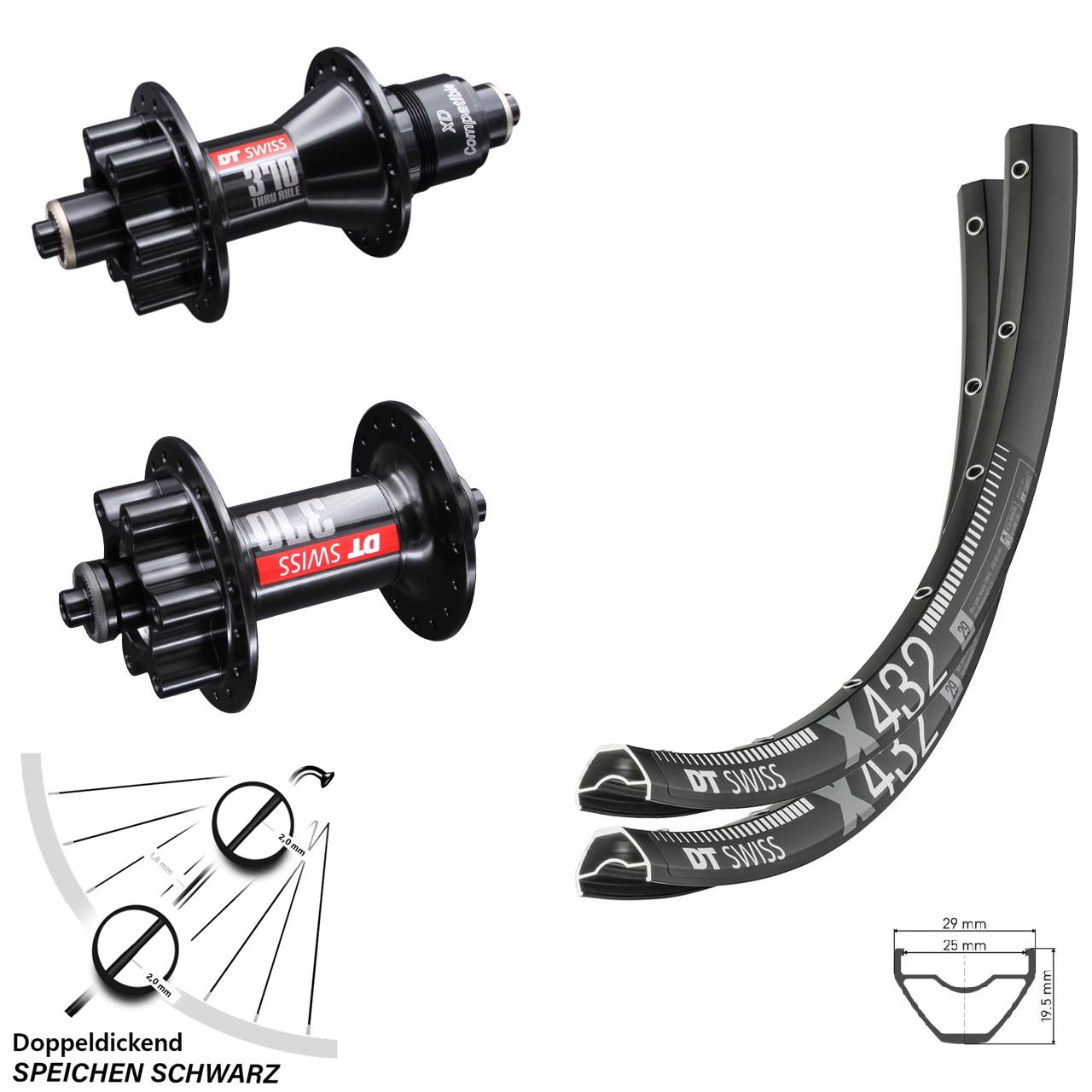 DT Swiss X432-370 6-Loch 29 Zoll Laufradsatz QR XD 11-12 fach
