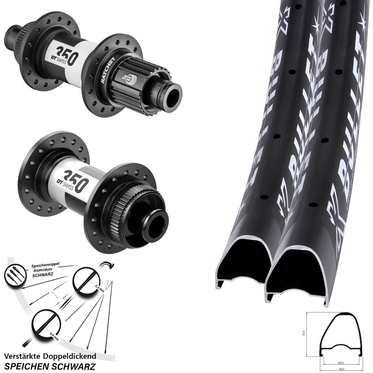 28-29 Zoll KX Bullet OS DT Swiss 350 Centerlock Laufradsatz 12x100/142 Micro Spline