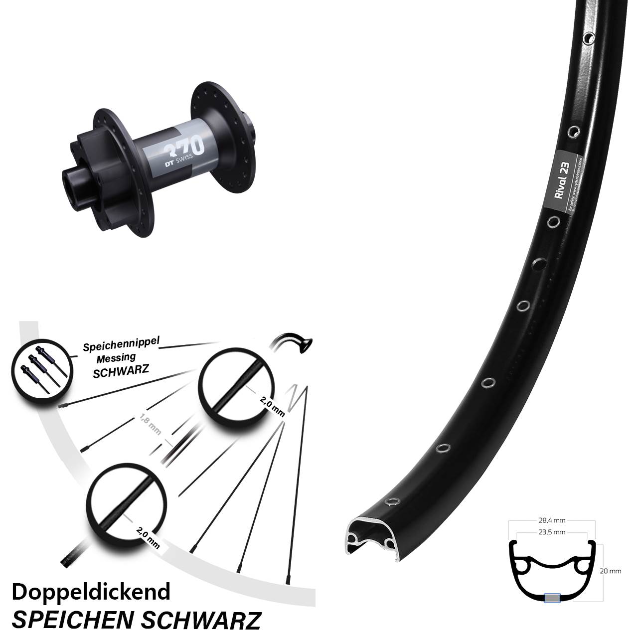 6-Loch Vorderrad 15x100 27,5 Zoll Ryde Rival 23 DT Swiss 370