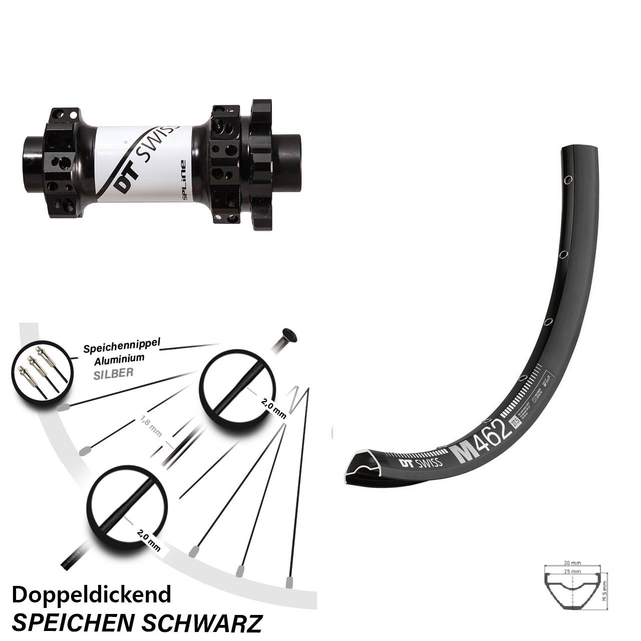 DT Swiss M 462 X 1900 Vorderrad 27,5 Zoll 6-Loch 15 mm Straightpull