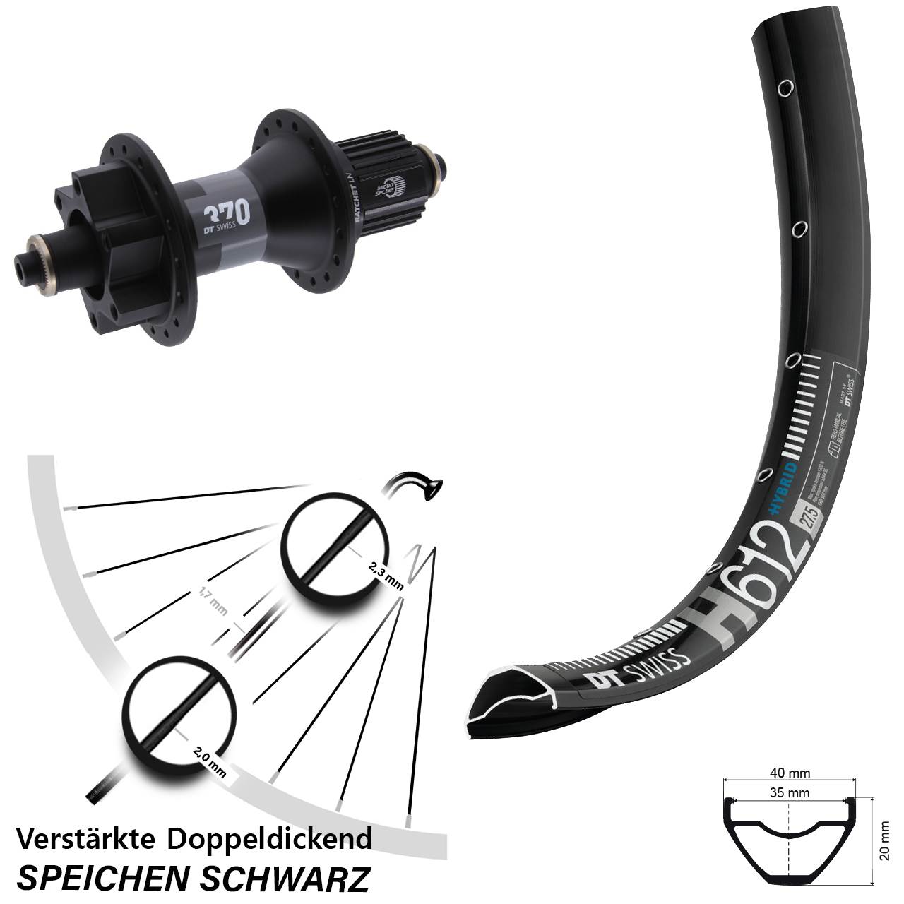 Boost Disc Hinterrad QR 27,5 Zoll DT Swiss H 612-370 Shimano Micro Spline