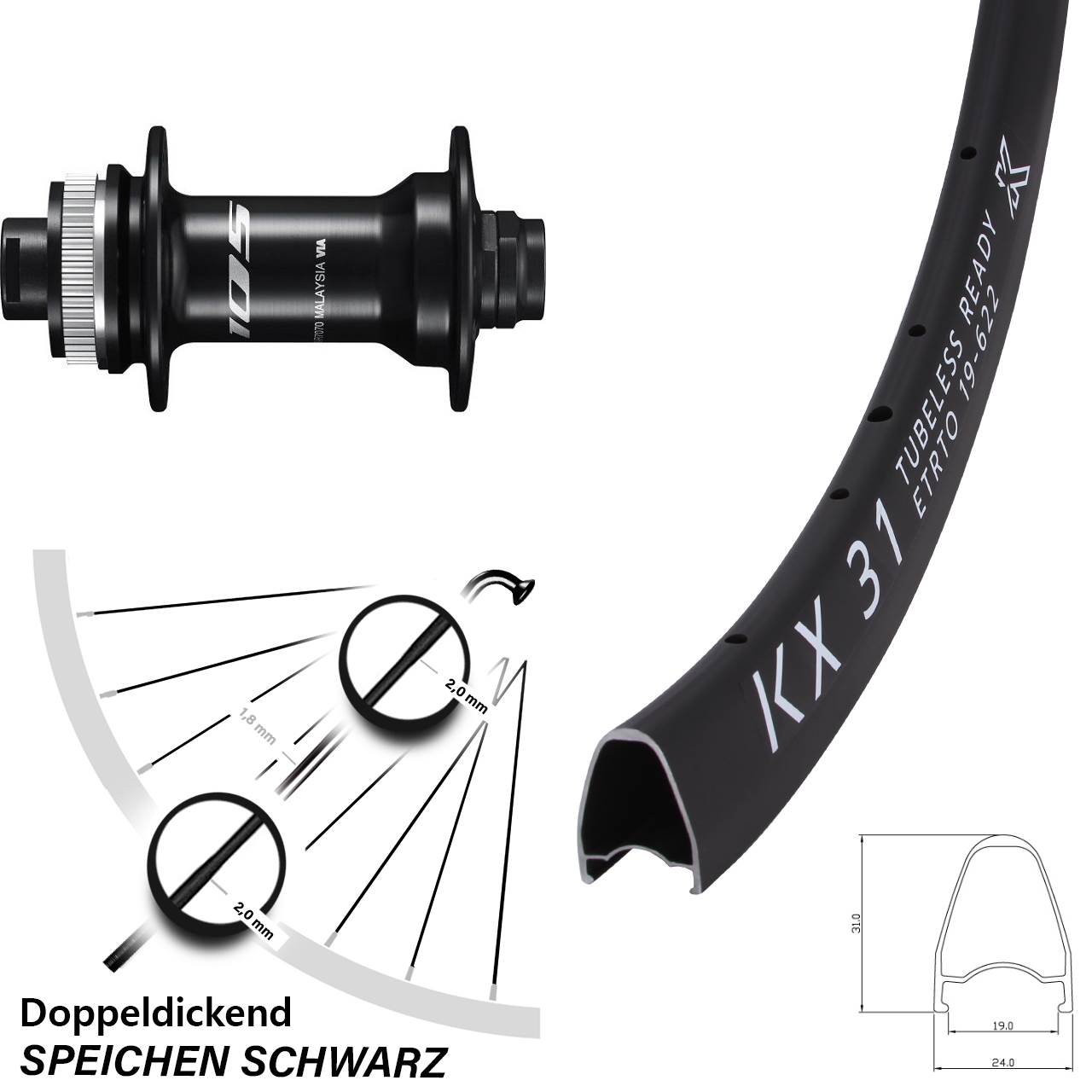28 Zoll KX 31 Shimano HB-R7070 Centerlock Vorderrad 12x100
