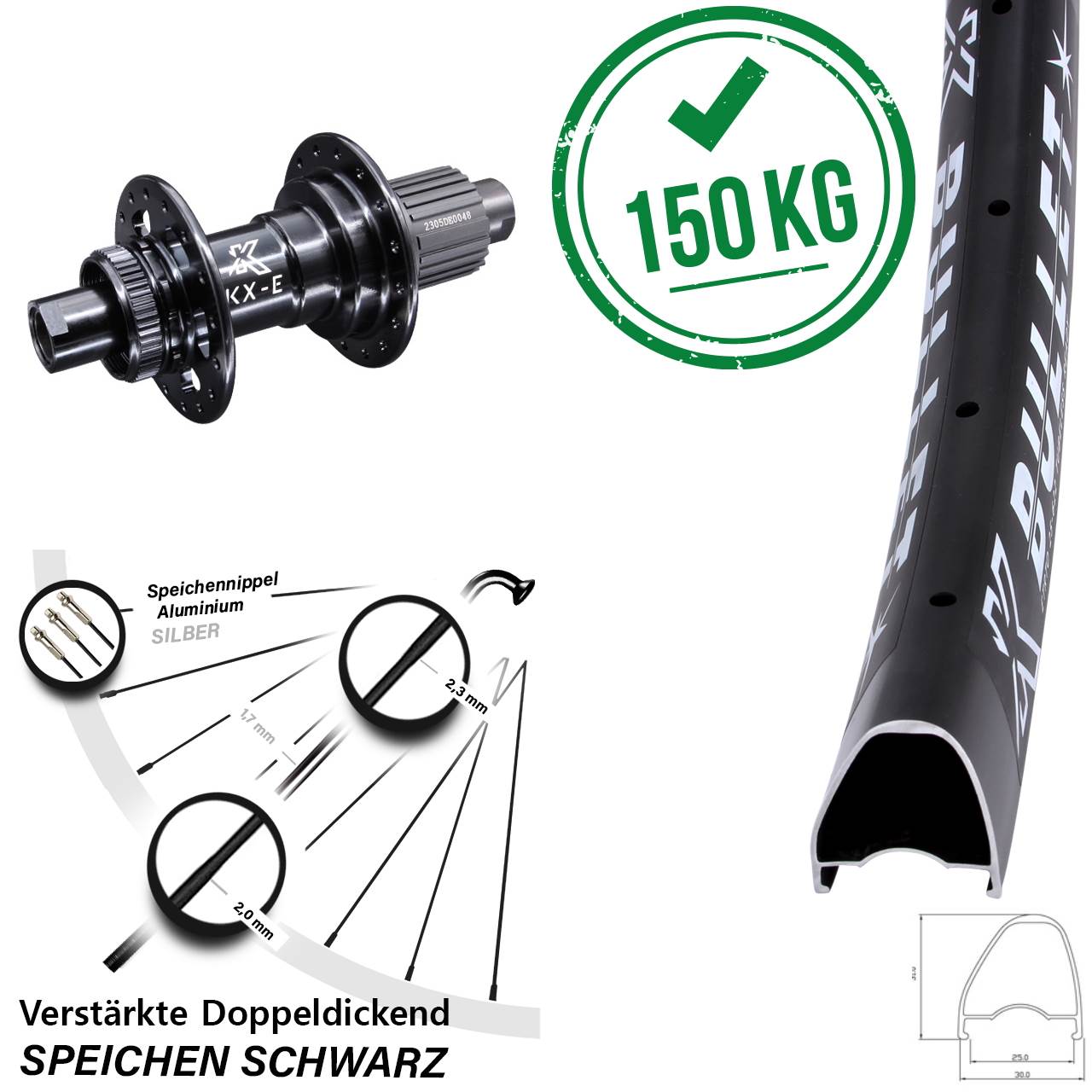 Centerlock Hinterrad 12x142 28-29 Zoll KX-E Bullet OS Shimano Micro Spline