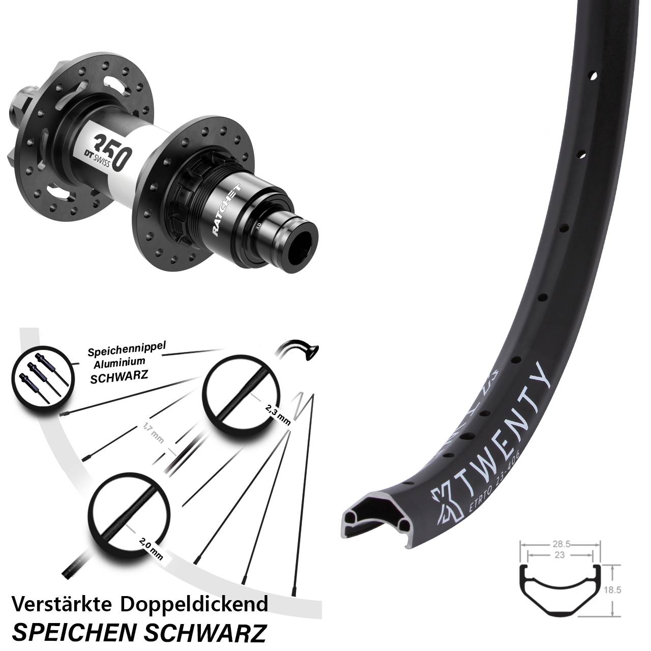 Hinterrad 6-Loch 20 Zoll KX Twenty DT Swiss 350 SRAM XD 12x148 Boost