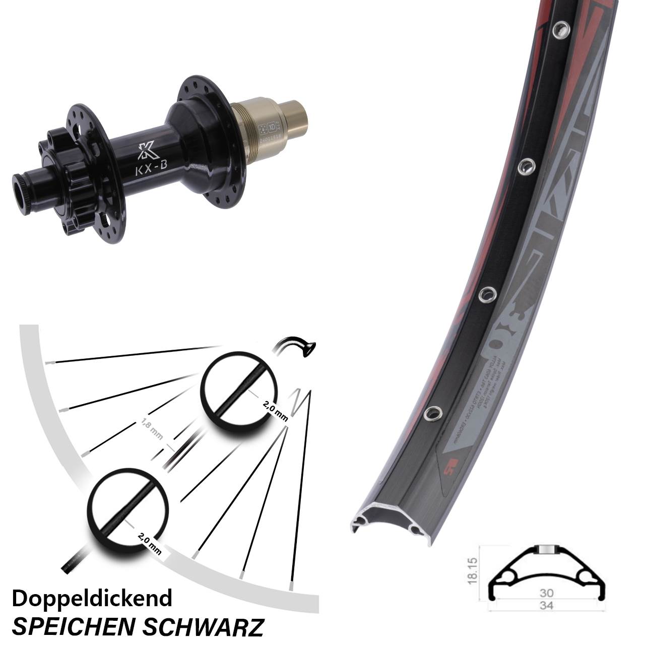 Disc Laufrad 12x148 29 Zoll Rodi TRYP 30 KX-B SRAM XD