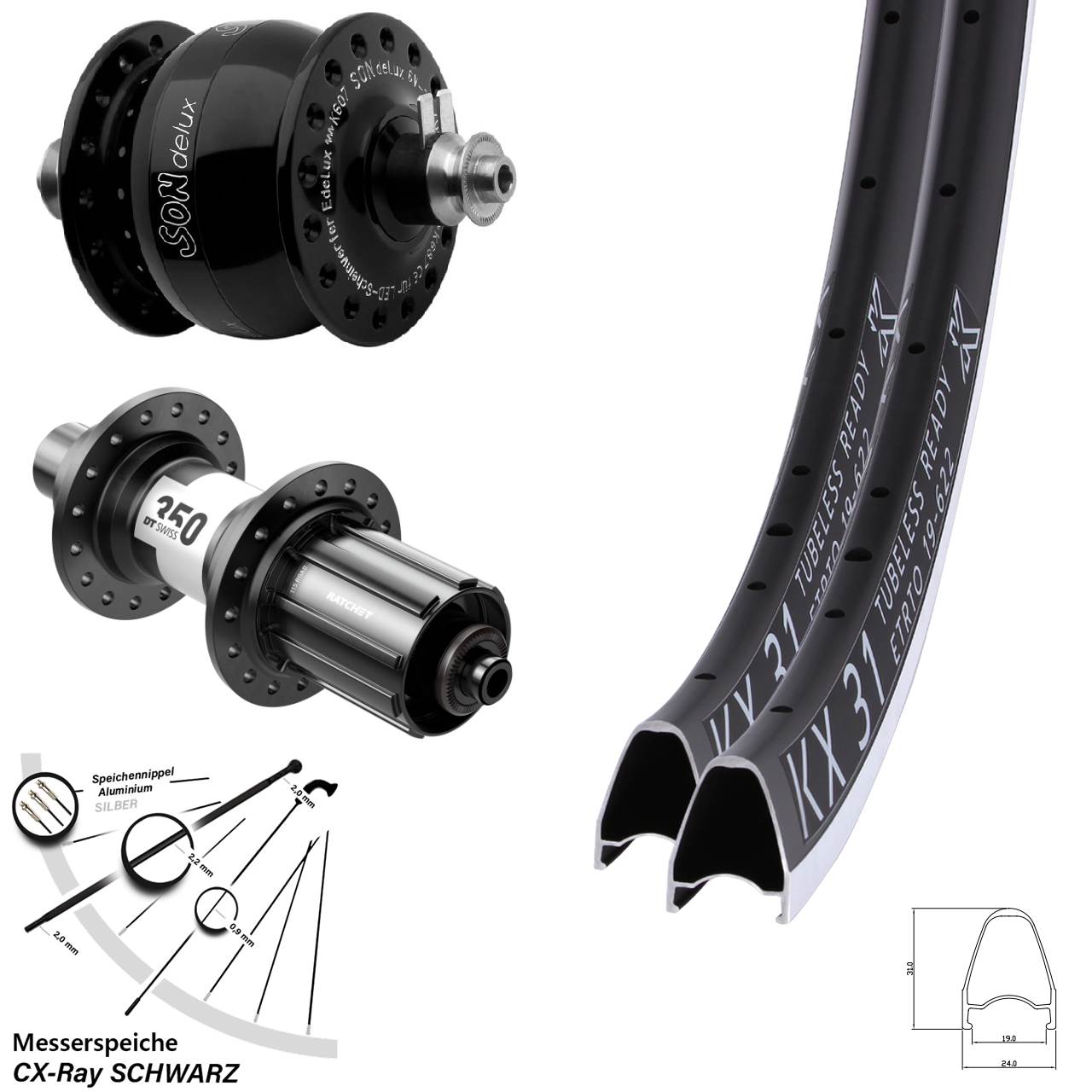 Laufrad-Satz QR 28 Zoll KX 31 DT Swiss 350 SONdelux 11-12 fach CX-Ray