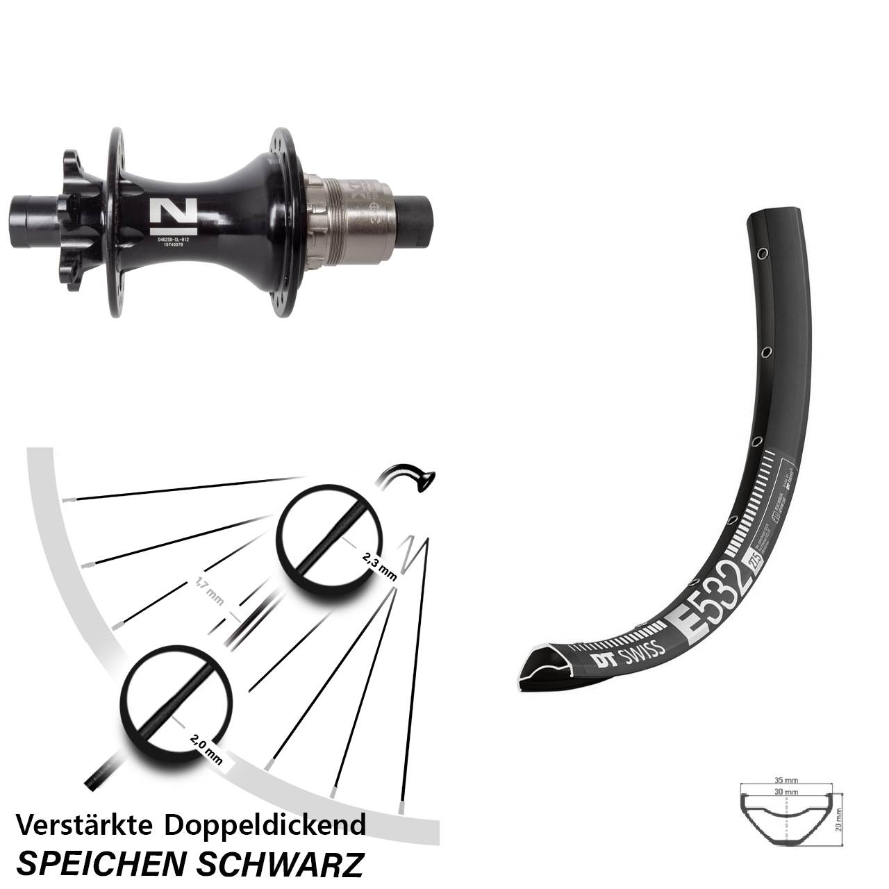 Hinterrad 6-Loch 27,5 Zoll DT Swiss E532 Novatec D462SB SRAM XD 12x148