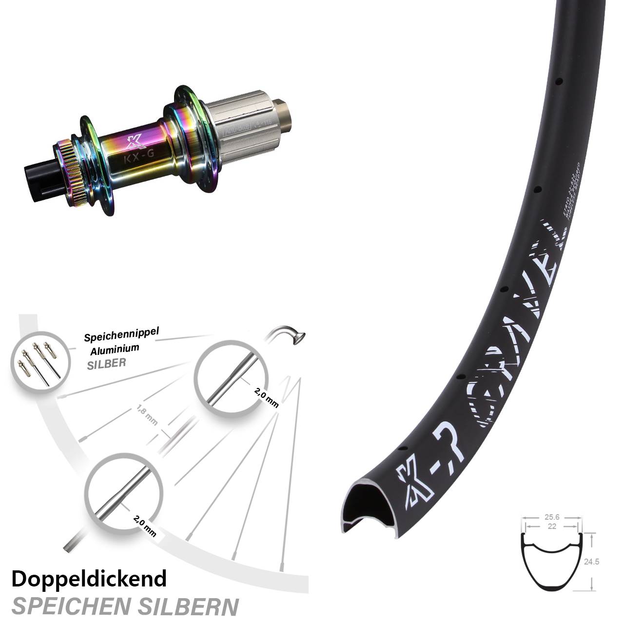 KX-GR Gravel Hinterrad Oilslick Steckachse 12x142 mm Shimano 11-fach Road 28-29 Zoll