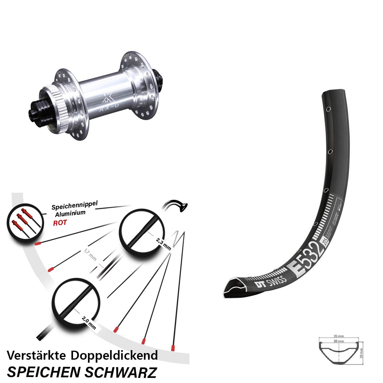 Vorderrad Centerlock 27,5 Zoll DT Swiss E 532 KX-G QR