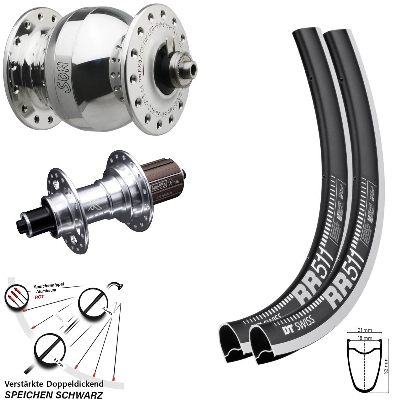 DT Swiss RR 511 KX-T SONdelux wide body 28 Zoll Laufrad-Satz QR 8-12 fach HG