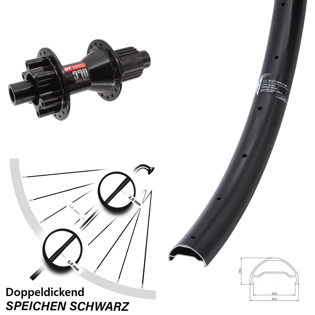 29 Zoll KX Mountain TR DT Swiss 370 Hybrid Disc Hinterrad 12x142 Micro Spline