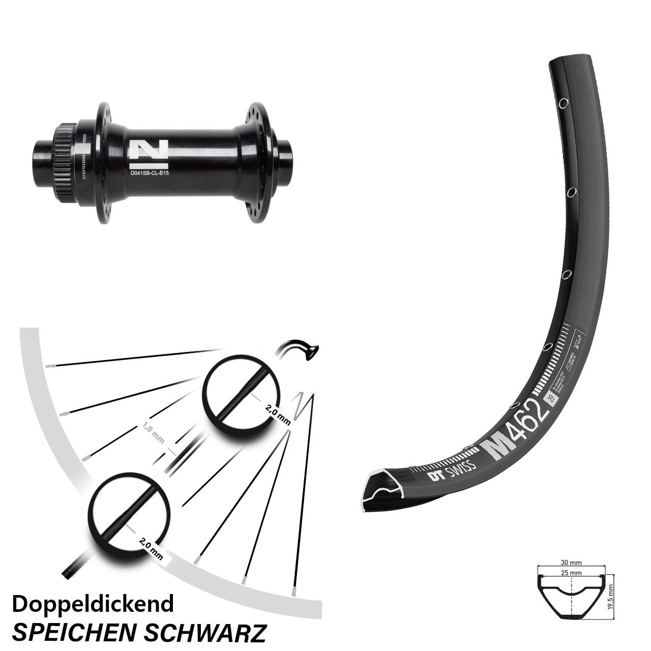 27,5 Zoll DT Swiss M 462 Novatec D041 Disc Laufrad 15x110 Boost