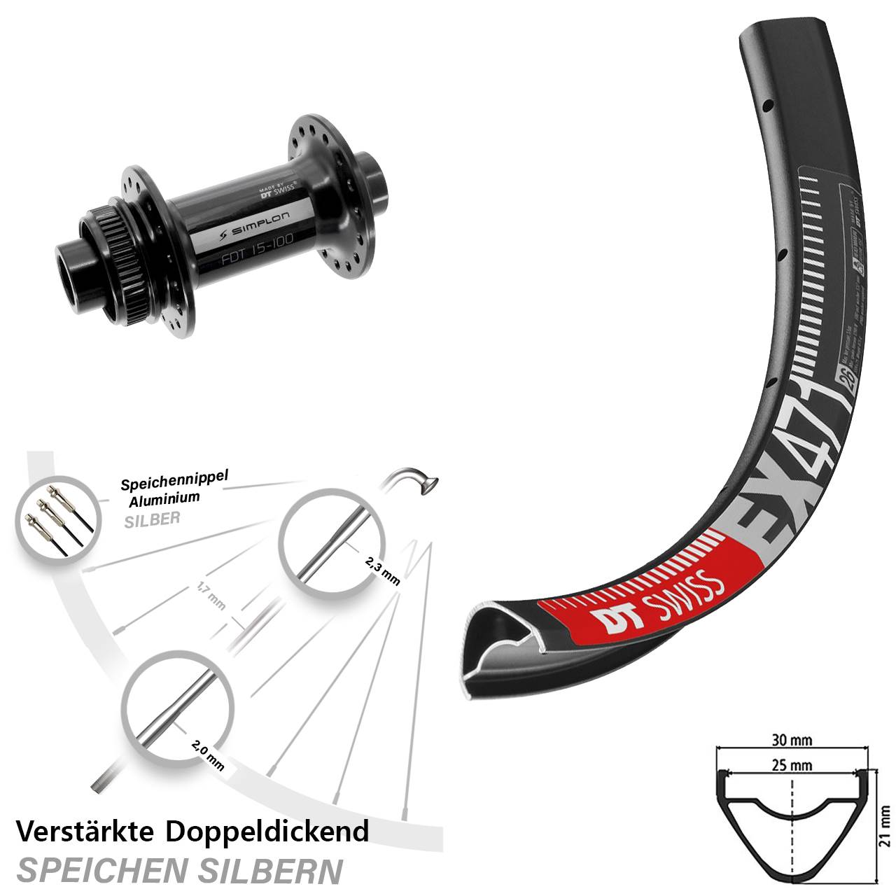 Vorderrad Centerlock 15x100 26 Zoll DT Swiss EX 471-370