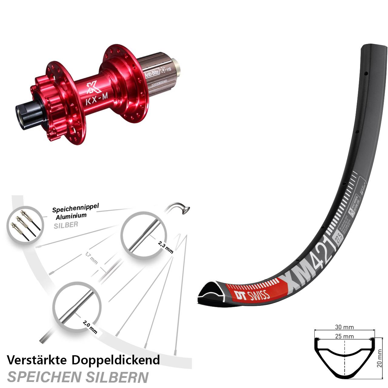 DT Swiss XM421 KX-M rot Disc 29 Zoll Hinterrad 12x142 8-12 fach HG