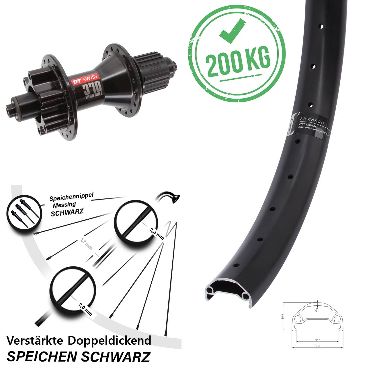 KX Cargo DT Swiss 370 29 Zoll Hinterrad 6-Loch für Schnellspanner Micro Spline