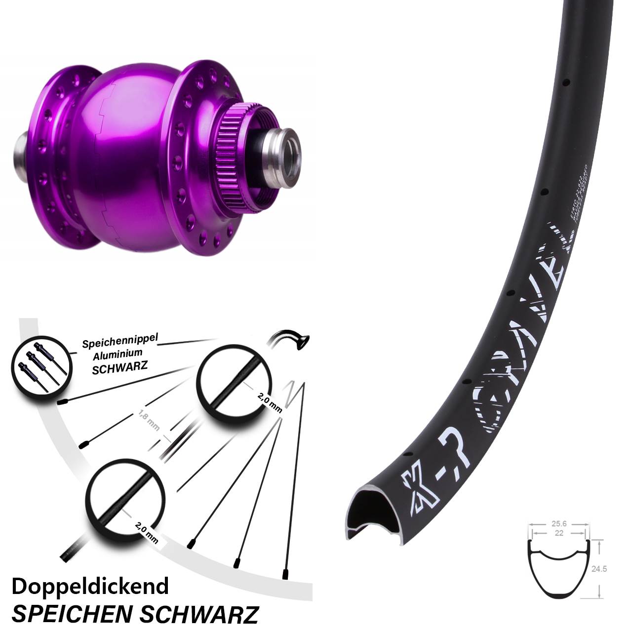 Laufrad 28 Zoll KX-R Gravel SON 28-12x100 Centerlock violett
