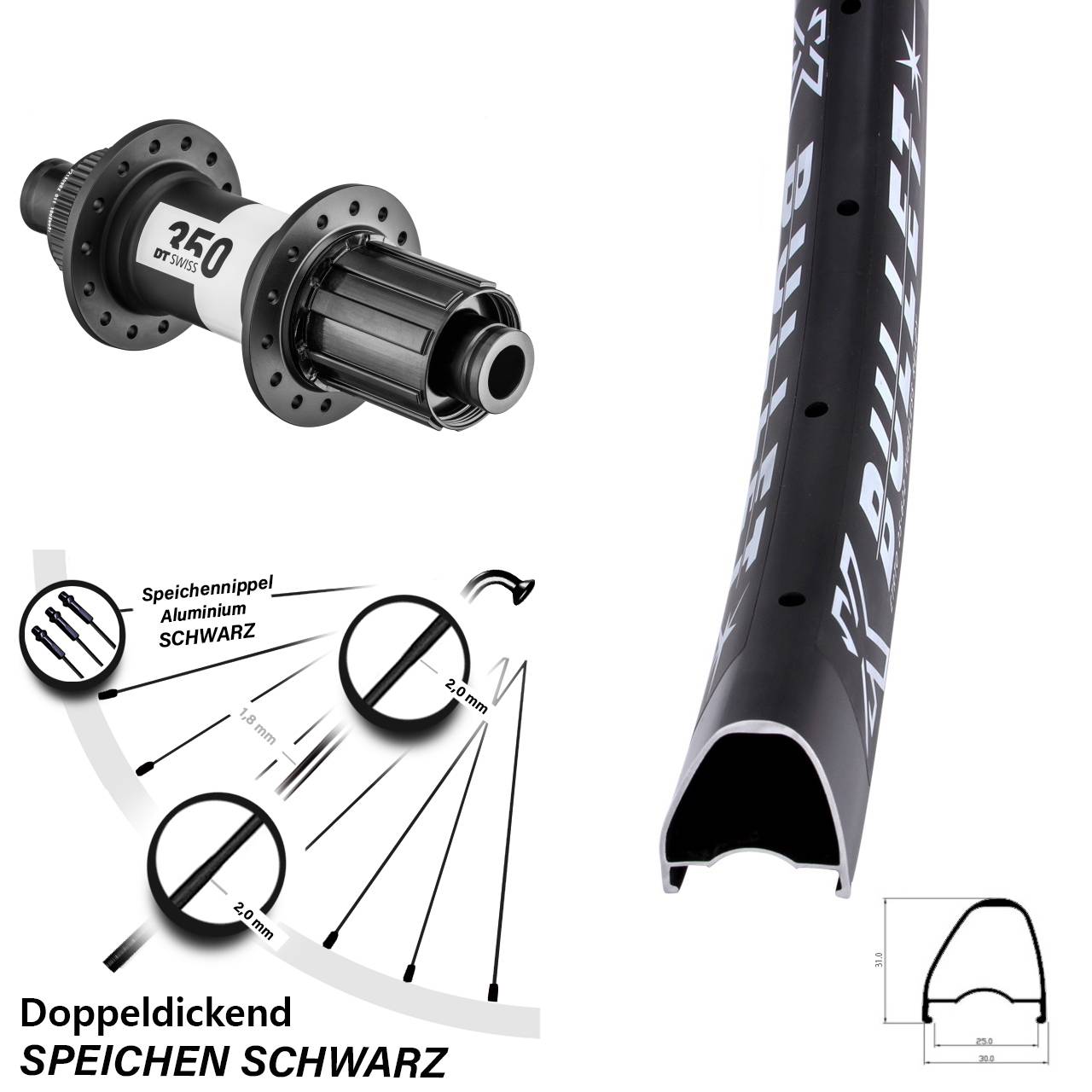 KX Bullet OS DT Swiss 350 Hinterrad 28 Zoll 12x148 Boost 8-11 fach Centerlock