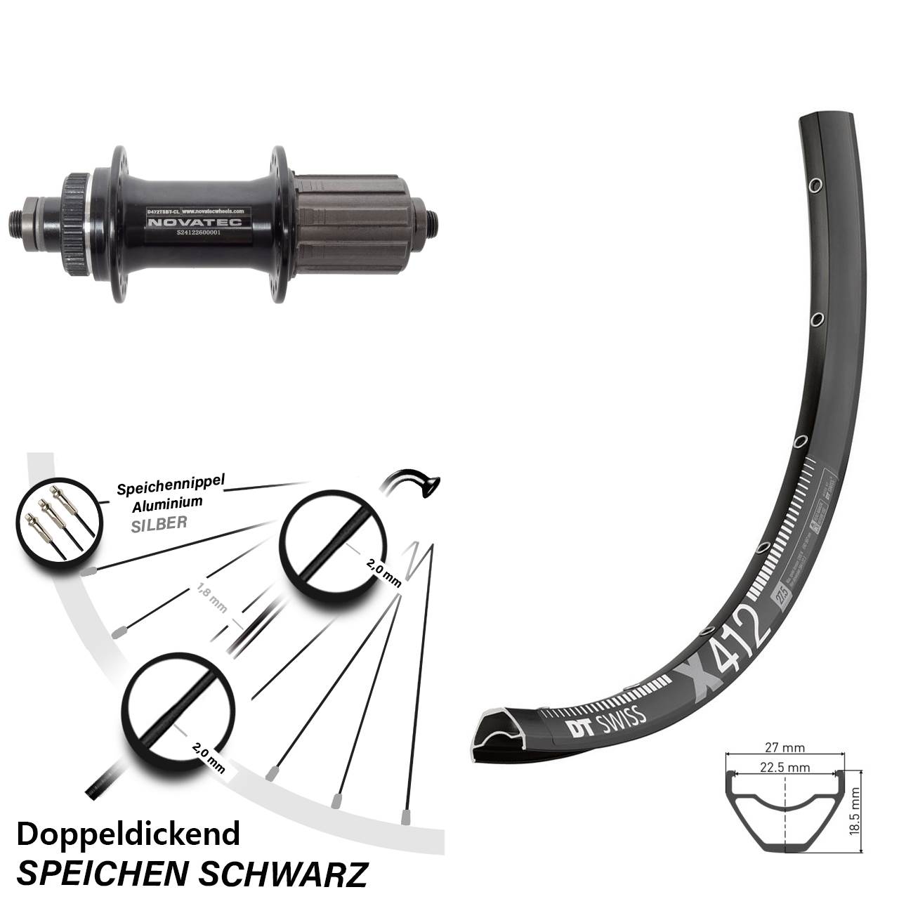 Centerlock Hinterrad 28-29 Zoll DT Swiss X 412 Novatec D472 8-12 fach QR