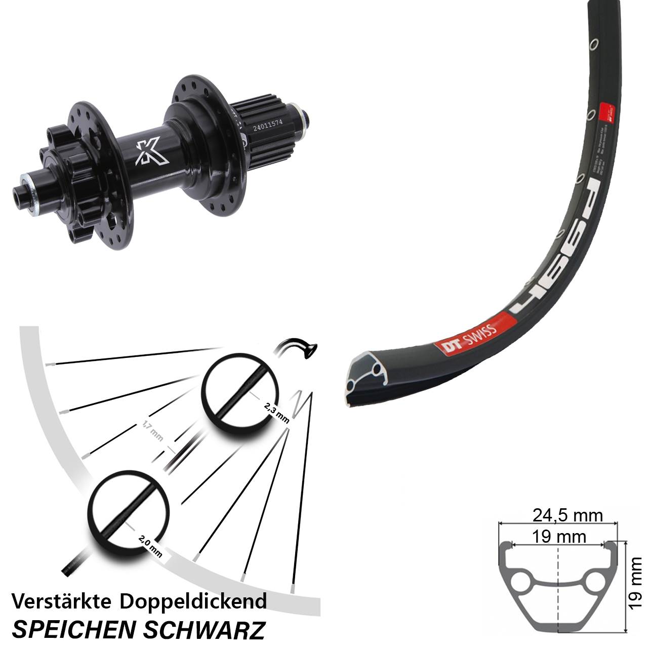 28 Zoll DT Swiss 466d KX-M Disc Laufrad QR Micro Spline