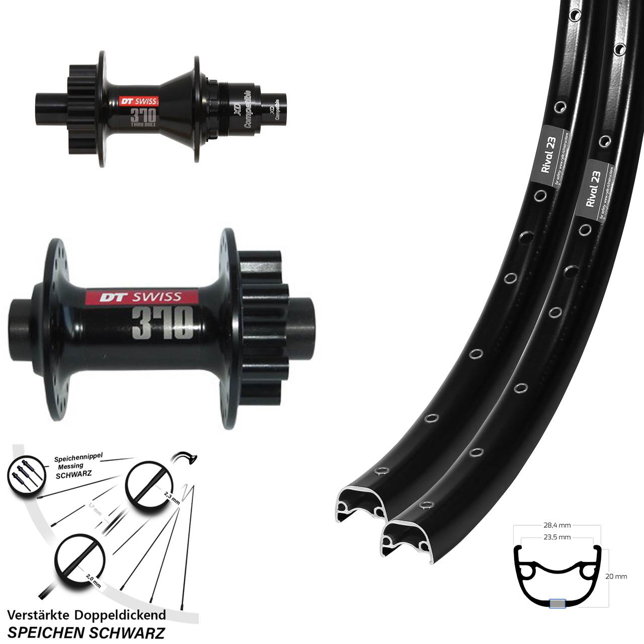 Disc Laufrad-Satz 27,5 Zoll Ryde Rival 23 DT Swiss 370 XD 11-12 fach 15x100 12x142