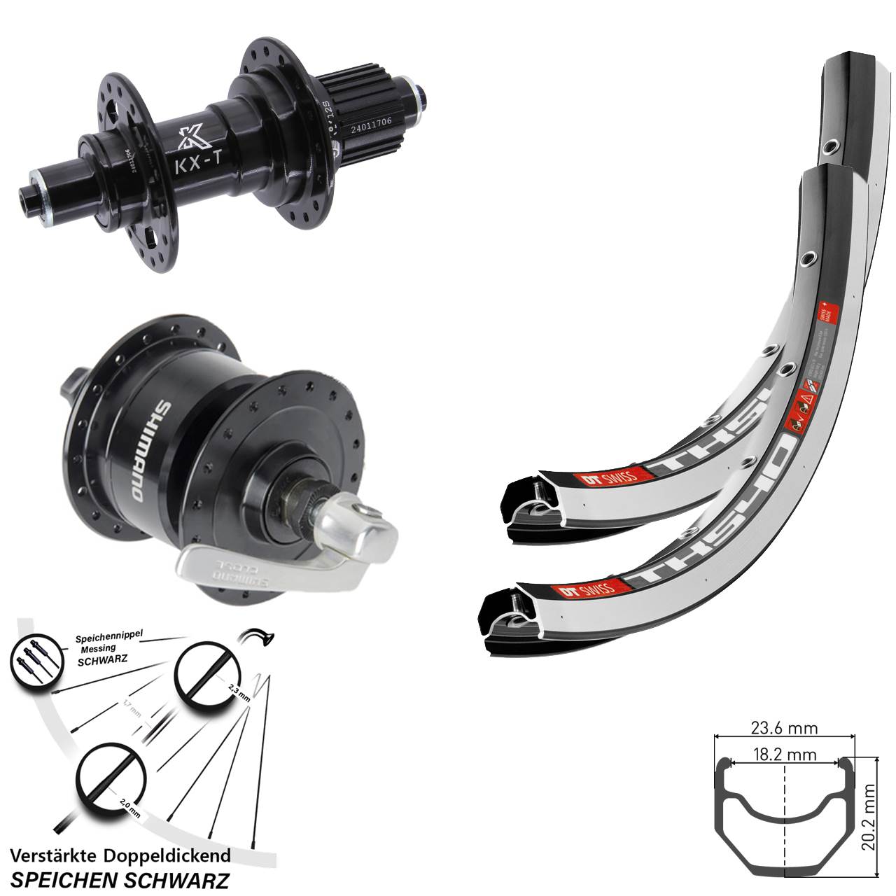 28 Zoll DT Swiss TK540 KX-T Shimano DH-3N72 Laufrad-Satz für Schnellspanner Micro Spline