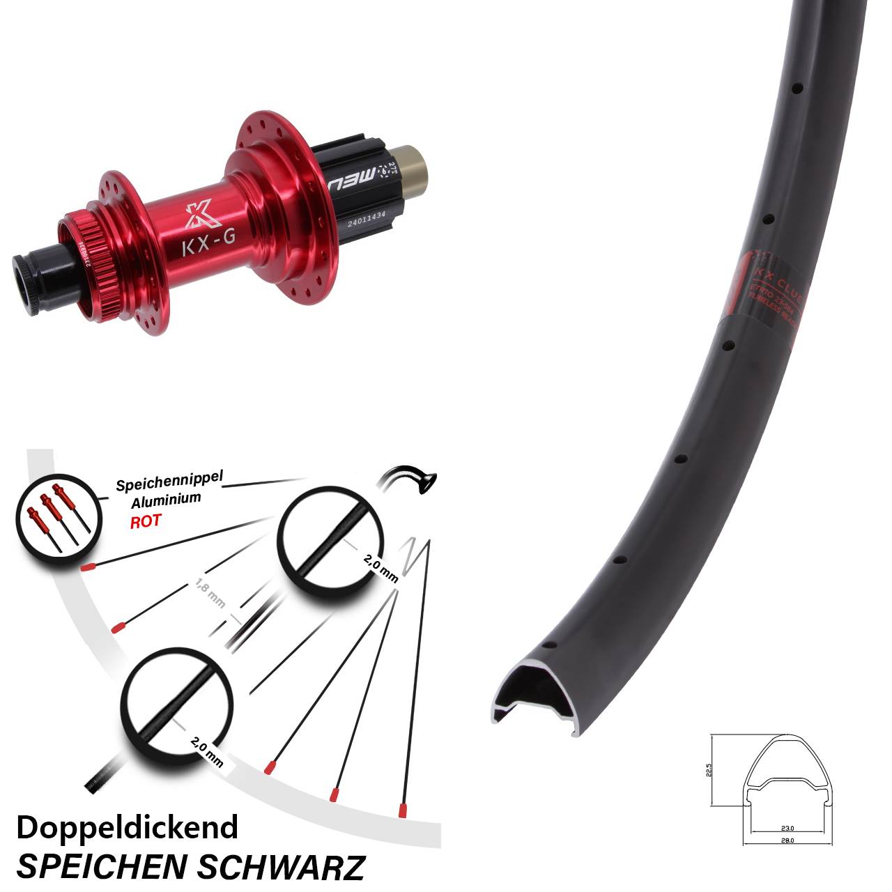 Hinterrad 650B Clue KX-G rot N3W 12x142