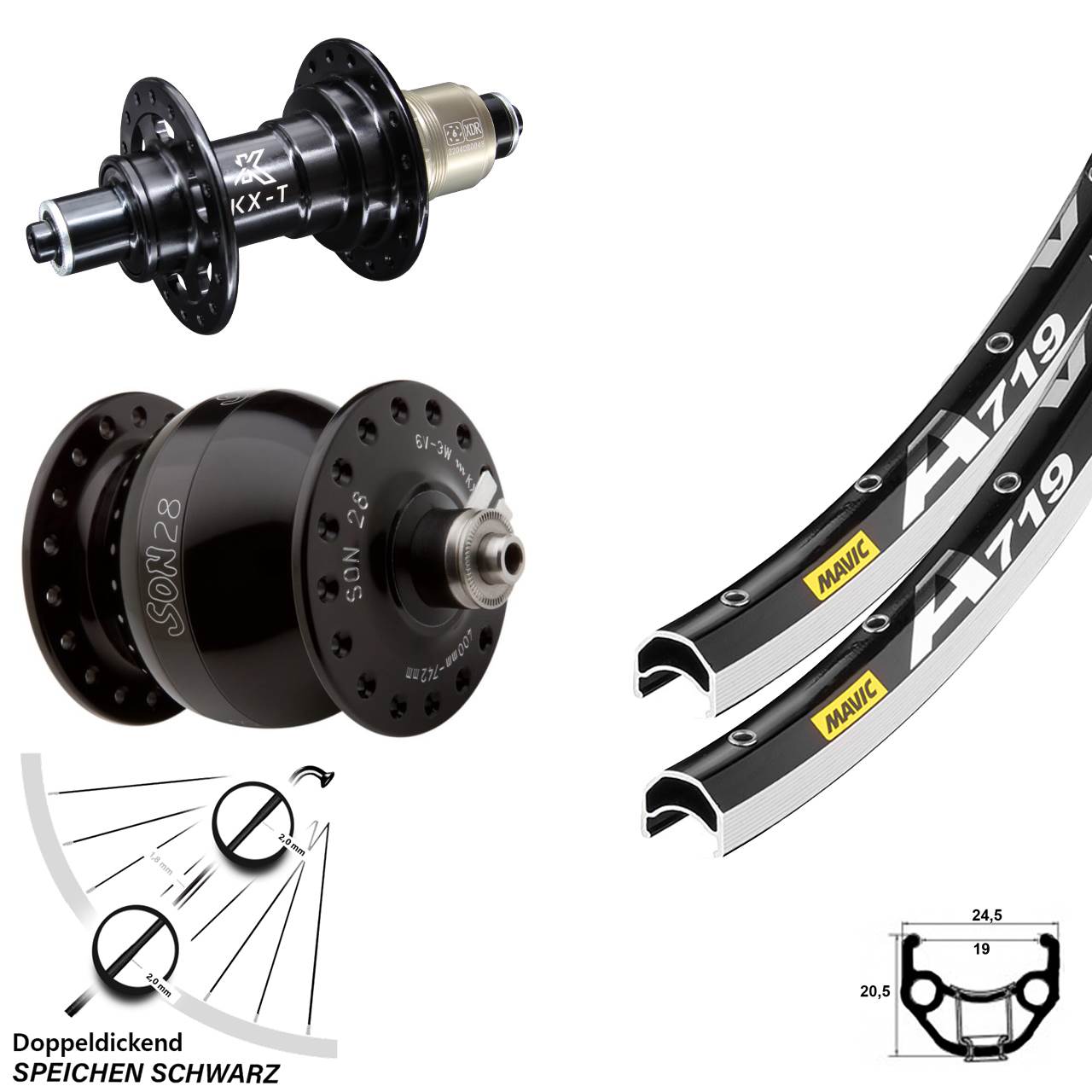 Laufradsatz SON 28 Zoll Mavic A 719 KX-T SRAM XD für Schnellspanner
