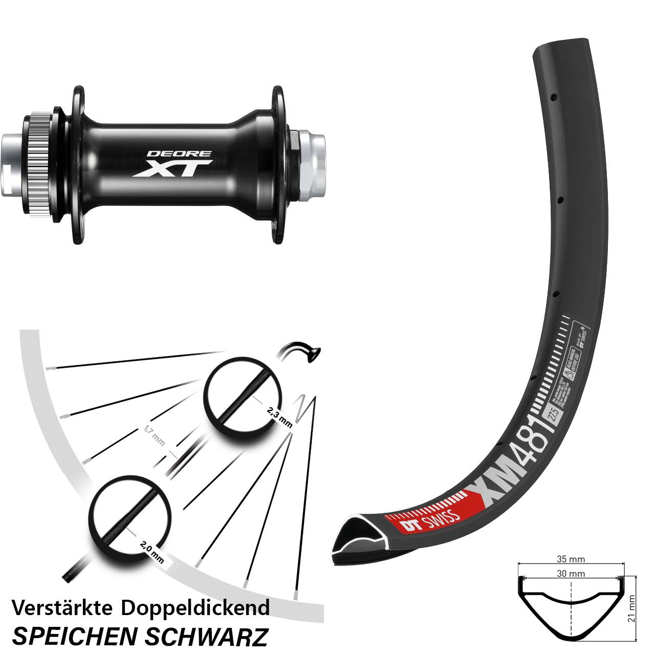 Vorderrad Centerlock 27,5 Zoll DT Swiss XM 481 Shimano Deore XT HB-M8010-B 15x110 Boost