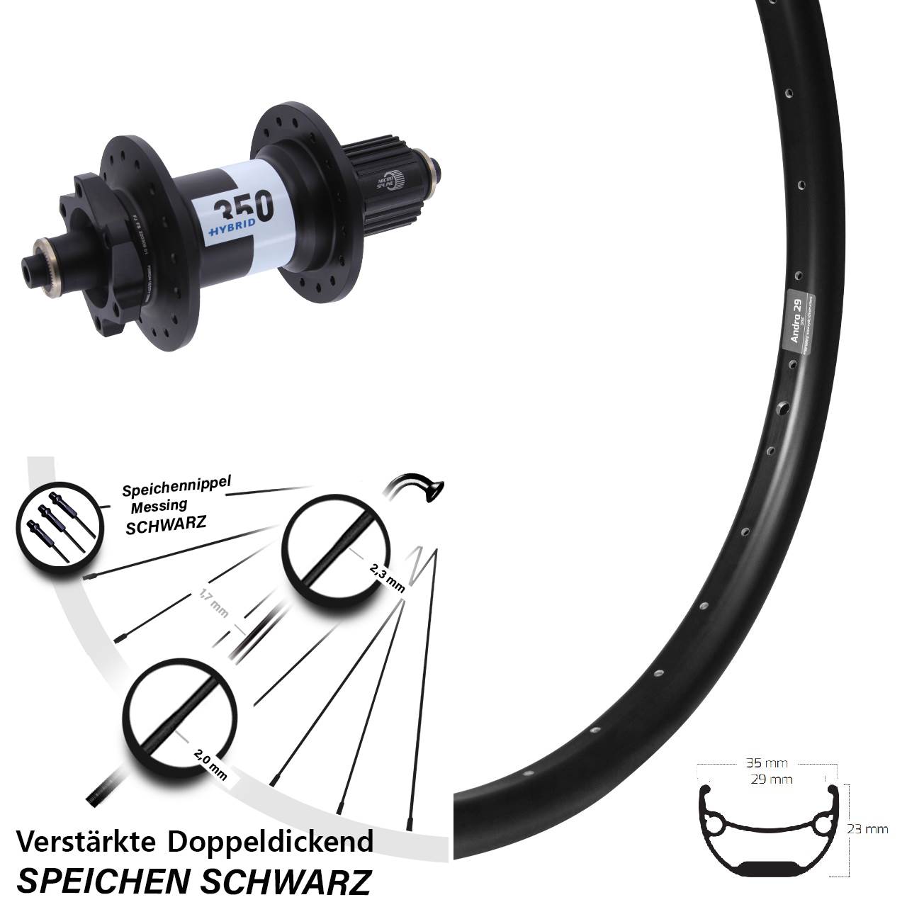 6-Loch Hinterrad für Schnellspanner Ryde Andra 29 Zoll DT Swiss Hybrid 350 Micro Spline